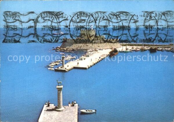 Rhodos Rhodes Aegaeis Eingang Hafen Mandraki
