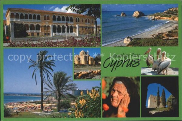 Zypern Cyprus Pelikane Alte Frau Strand