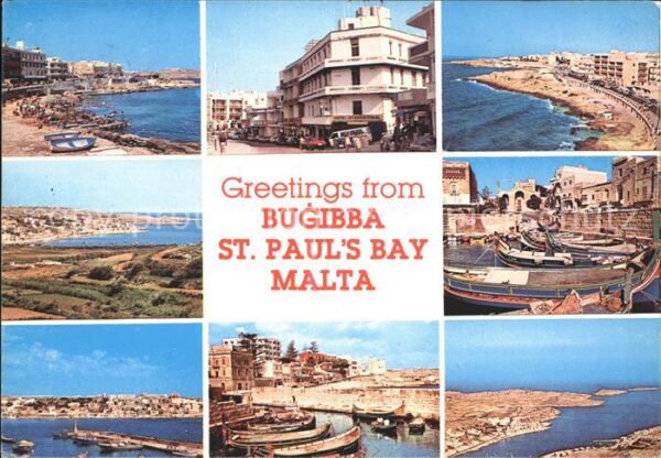 Malta St. Pauls Bay Bugibba Strand Strassenansicht Boote