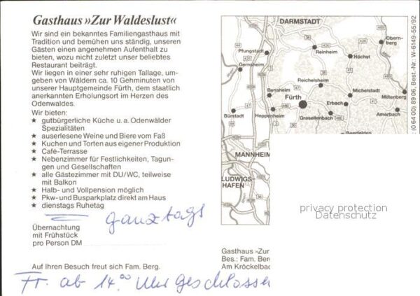 Kroeckelbach Odenwald Gasthaus Pension Zur Waldeslust Gasträu – Bild 2