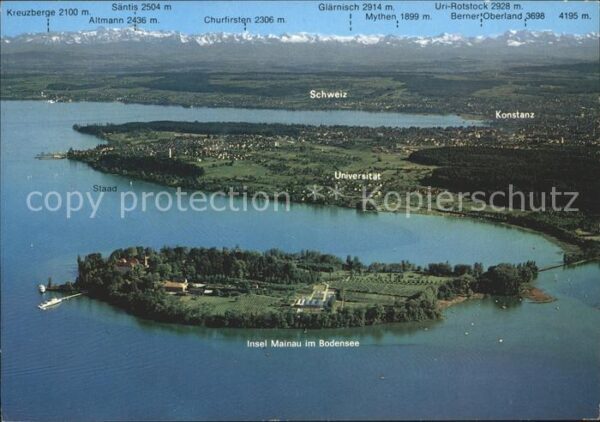 Insel Mainau mit Konstanz und Schweizer Alpen Fliege
