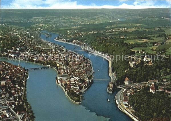 Passau mit Donau Inn und Ilz Fliegeraufnahme