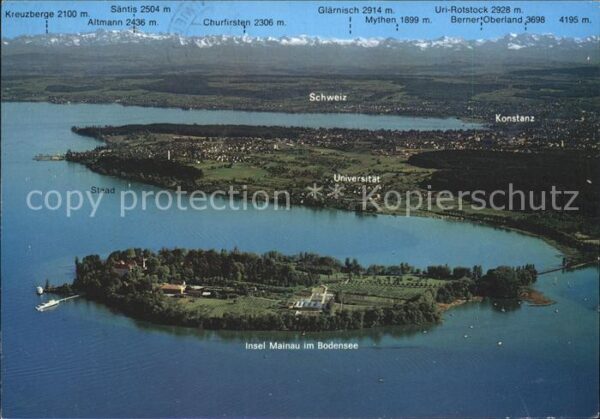 Insel Mainau mit Konstanz und Schweizer Alpen Fliege
