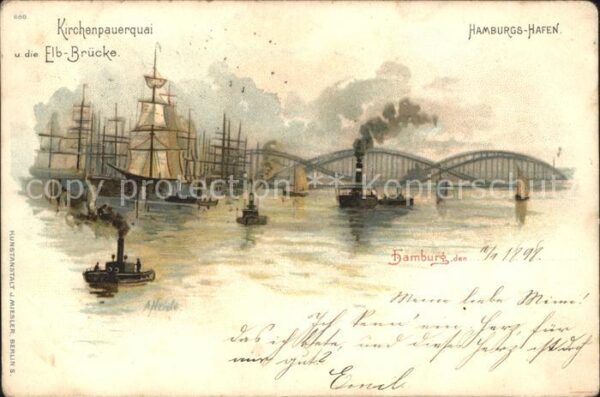 Hamburg Kirchenpauerquai Elbbrücke Hafen Schiff