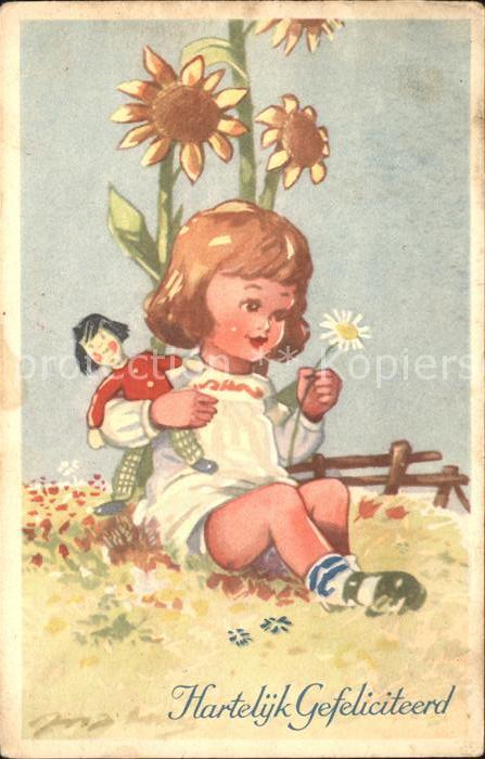 Puppe Doll Poupee Kinderspielzeug Kind Margerite Sonnenblumen Glückwunsch