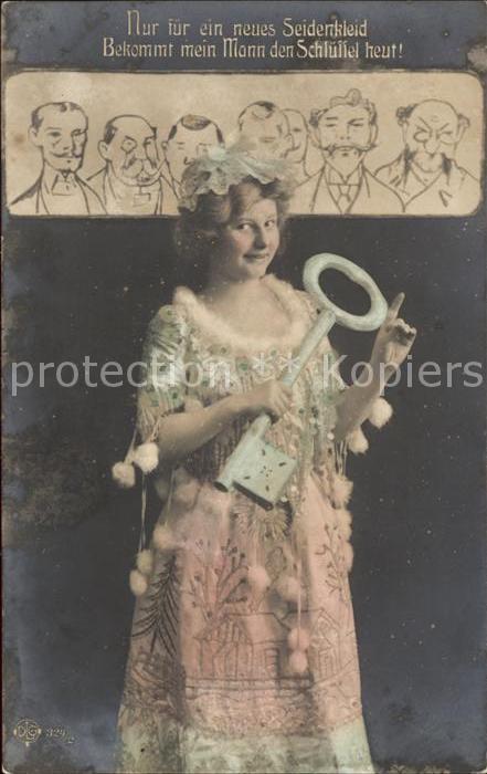 Foto DLG Nr. 324/2 Frau Männer Seidenkleid Schlüssel