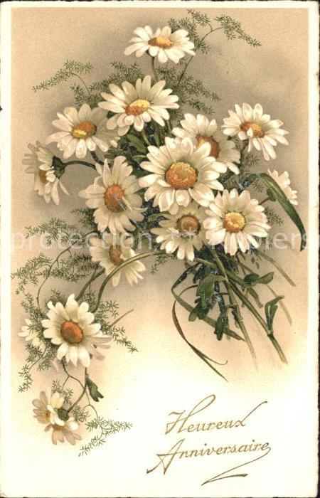 Blumen Margeriten Heureux Anniversaire Litho