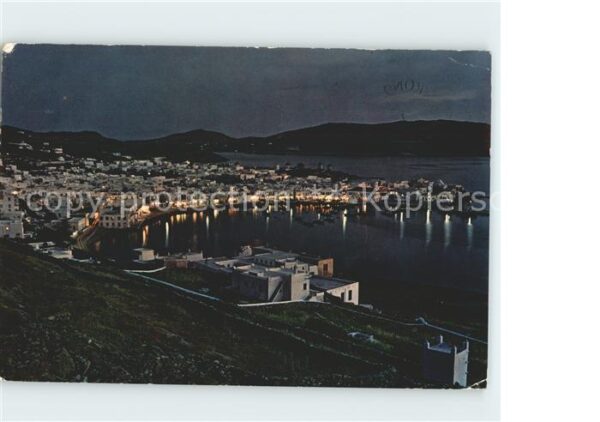 Myconos Panorama Hafen bei Nacht