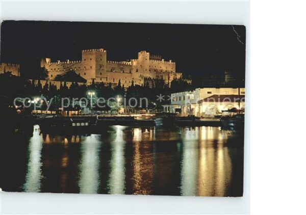Rhodos Rhodes Aegaeis Ton und Licht Palast bei Nacht