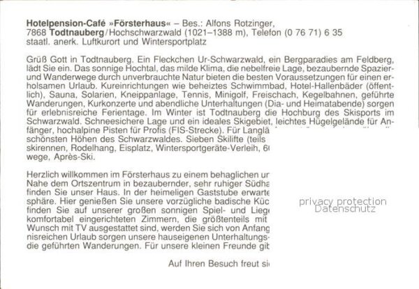 Todtnauberg Hotelpension-Cafe Försterhaus – Bild 2