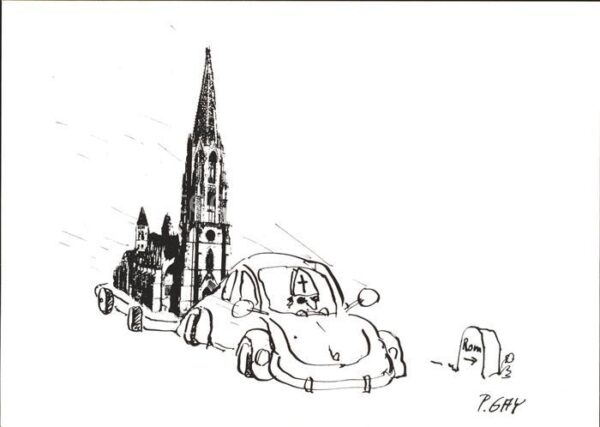 Freiburg Breisgau Künstlerkarte P. Gay Karikaturen Bischo