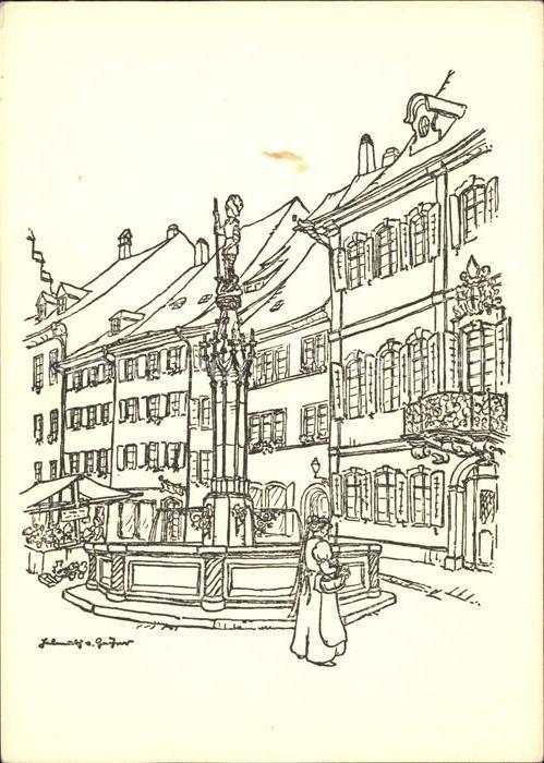 Freiburg Breisgau Gotischer Brunnen Original-Zeichnung vo