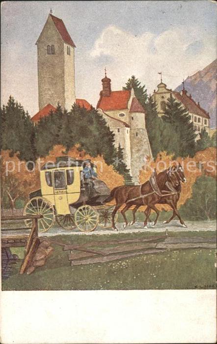 Fuerth Bayern Schloss Postkutsche Künstlerkarte