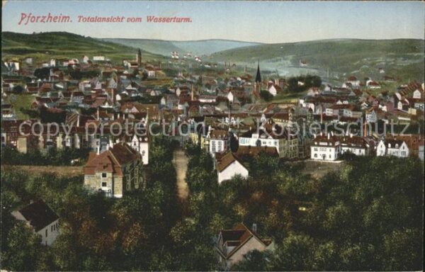 Pforzheim Totalansicht vom Wasserturm