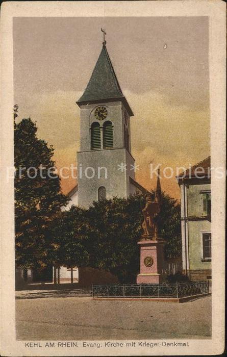 Kehl Rhein Ev Kirche mit Krieger Denkmal