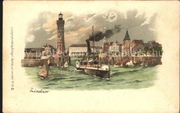 Lindau Bodensee Hafeneinfahrt Leuchtturm Dampfschiff