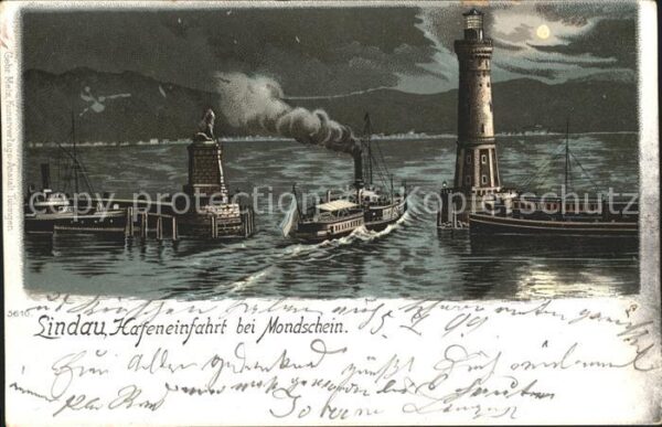 Lindau Bodensee Hafeneinfahrt Dampfschiff Leuchtturm Na