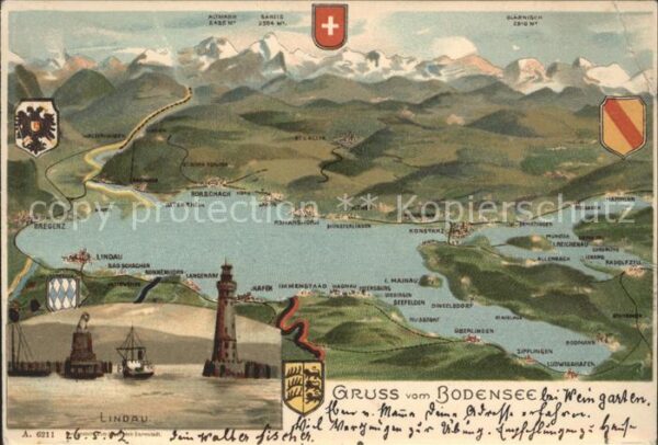 Lindau Bodensee und Umgebung Panoramakarte mit Schweize