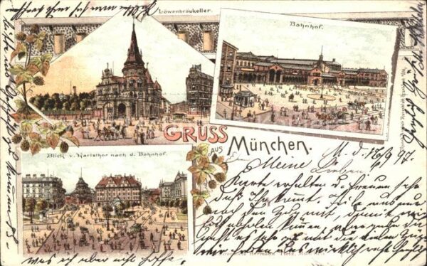 Muenchen Bahnhof Löwenbräukeller Litho