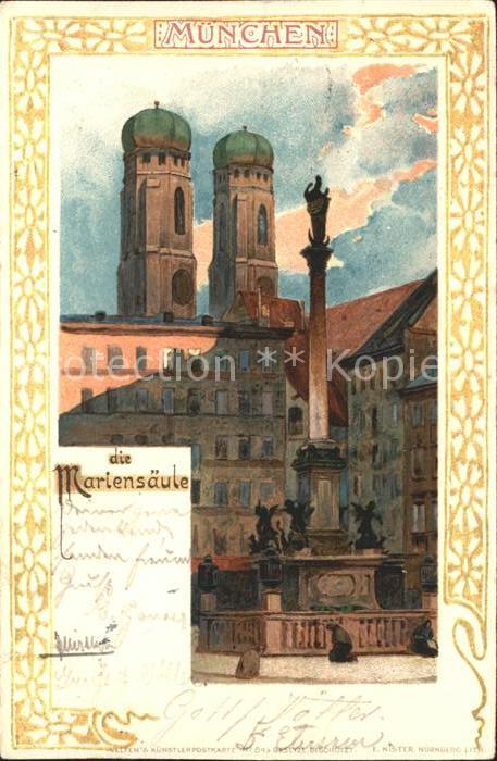 Muenchen Mariensäule Litho