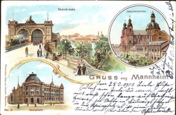 Mannheim Rheinbrücke Jesuitenkirche Realschule L