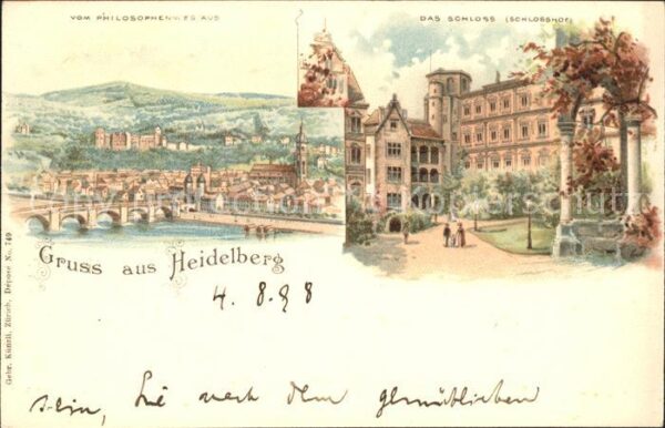 Heidelberg Neckar Schloss Schlosshof Litho