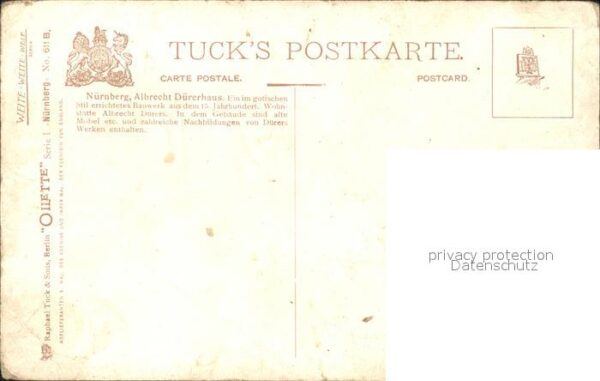 Verlag Tucks Oilette Nr. 611 B Nürnberg Albrecht Dürerhaus Charl – Bild 2