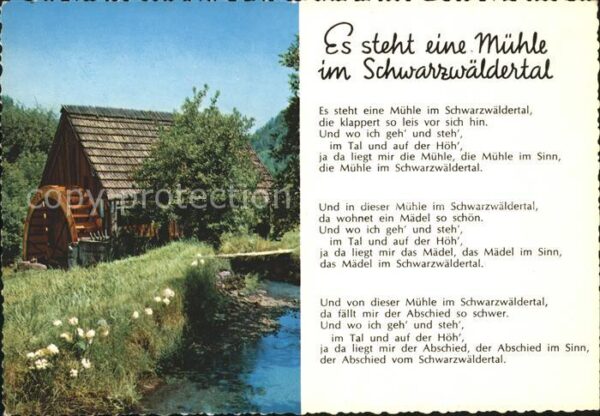 Liederkarte Es steht eine Mühle im Schwarzwäldertal