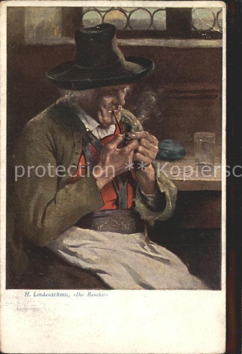 Pfeife Künstlerkarte H. Lindenschmit Der Rauch