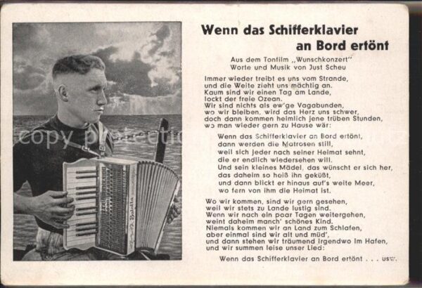 Liederkarte Wenn das Schifferklavier an Bord ertönt