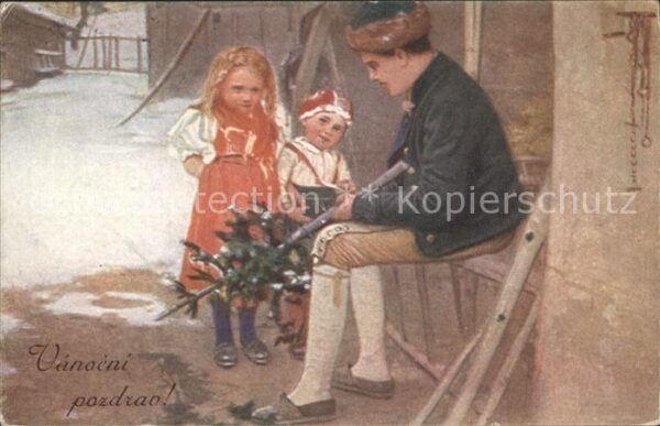 Weihnachten Künstlerkarte J. Douba Kinder