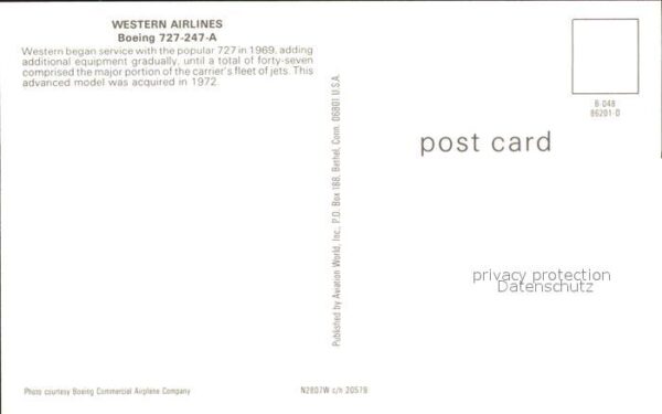 Flugzeuge Zivil Western Airlines Boeing 727-247-A N2807 – Bild 2