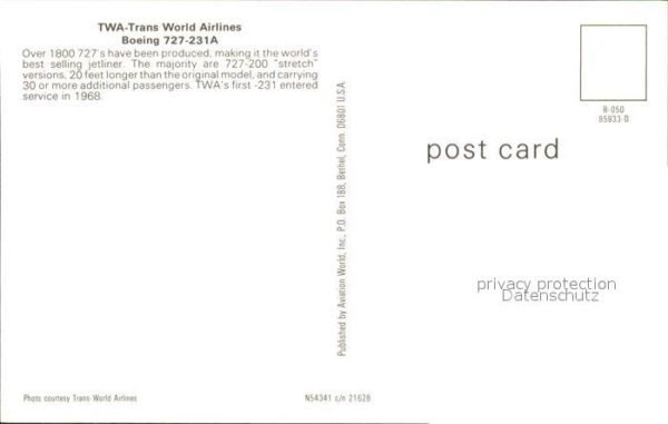 Flugzeuge Zivil TWA Trans World Airlines Boeing 727-231 – Bild 2