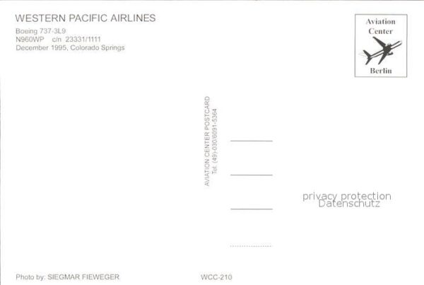 Flugzeuge Zivil Western Pacific Airlines Boeing 737-3L9 – Bild 2
