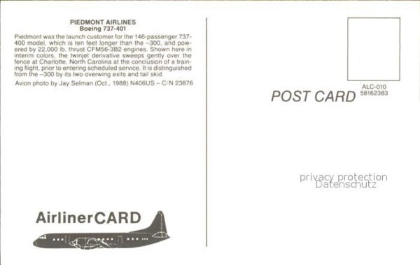 Flugzeuge Zivil Piedmont Airlines Boeing 737-401 N406US – Bild 2