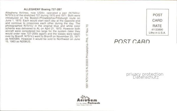 Flugzeuge Zivil Allegheny Boeing 727-2B7 N751 VJ S/N 20 – Bild 2