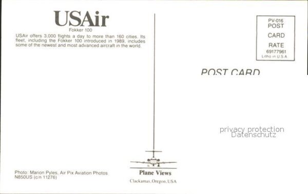 Flugzeuge Zivil USAir Fokker 100 N850US c/n 11276 – Bild 2