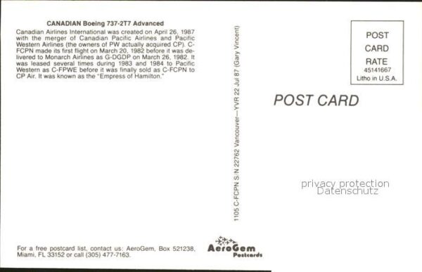 Flugzeuge Zivil Canadian Boeing 737-2T7 Advanced C-FCPN – Bild 2