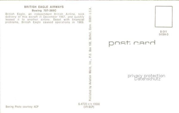 Flugzeuge Zivil British Eagle Airways Boeing 707-365C G – Bild 2