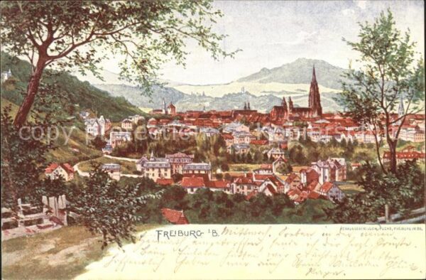 Freiburg Breisgau Stadtbild mit Münster Künstlerkarte