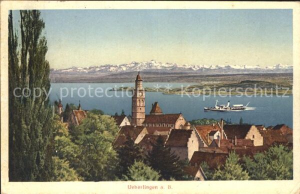 Ueberlingen Bodensee Panorama mit Schweizer Alpen Dampfer Ki