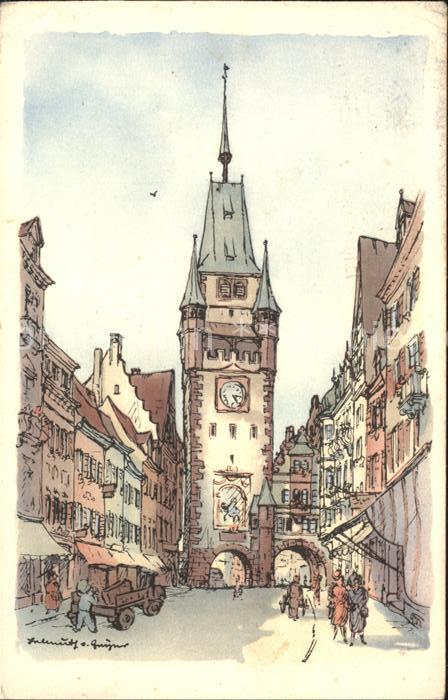 Freiburg Breisgau Martinstor Künstlerkarte Originalzeichn