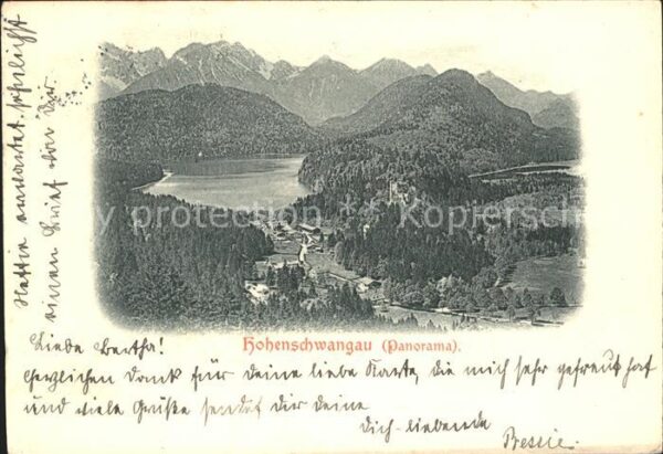 Hohenschwangau Panorama mit Alpen Schlosshof Neuschwan