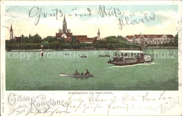 Konstanz Bodensee Stadtgarten mit Inselhotel Kirche Dampf