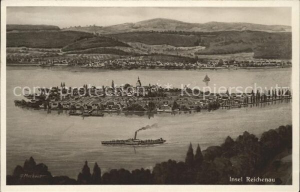 Insel Reichenau Panorama Künstlerkarte G. Markert Broms