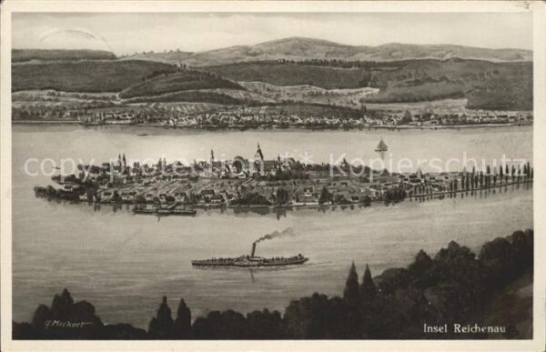 Insel Reichenau Panorama Künstlerkarte G. Markert Broms