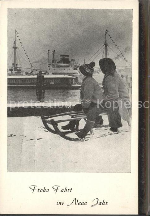 Hamburg Hafenblick Schlittenfahrt Neujahrskarte