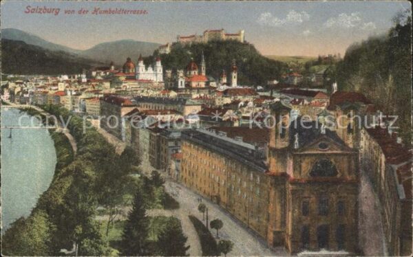 Salzburg Oesterreich Blick von Humbodterrasse Künstlerkarte
