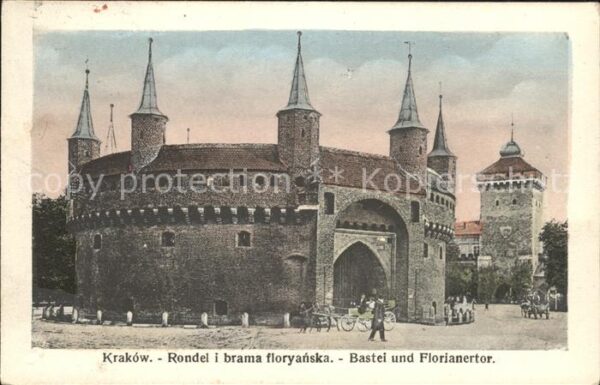 Krakow Krakau Rondel i brama floryanska Bastei und Fl