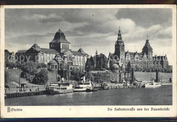 Stettin Szczecin Pommern Hafenterrasse von Baumbrücke